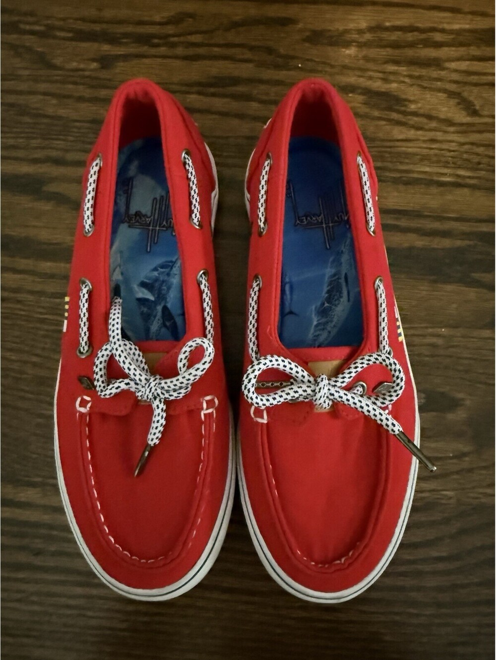 Guy Harvey Womens 7.5 Red Canvas Boat Shoes Deck Loafers GHWMISSIT-6231 - Picture 2 of 10